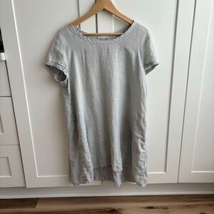 CP Shades Linen Tunic Dress Short Sleeve Lagenlook Mixed Media Gray Womens L